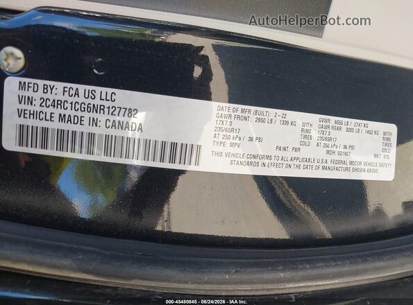 2C4RC1CG6NR127782 2022 CHRYSLER VOYAGER Черный Вид подкапотного пространства