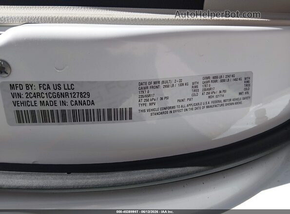 2C4RC1CG6NR127829 2022 CHRYSLER VOYAGER White Widok komory silnika