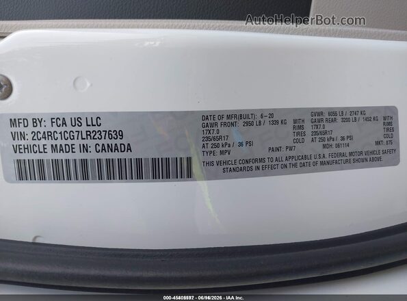 2C4RC1CG7LR237639 2020 CHRYSLER VOYAGER Белый Вид подкапотного пространства
