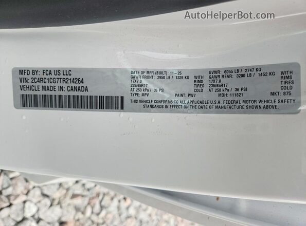 2C4RC1CG7TR214264 2026 CHRYSLER VOYAGER White Widok naklejki z numerem VIN