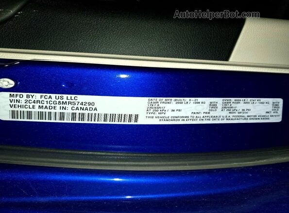 2C4RC1CG8MR574290 2021 CHRYSLER VOYAGER Blue Widok naklejki z numerem VIN