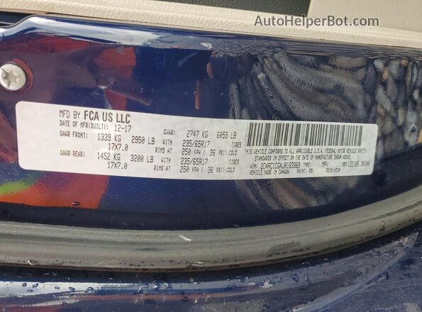2C4RC1CGXJR163369 2018 CHRYSLER PACIFICA Blue Սալոնի 360 աստիճան տեսք