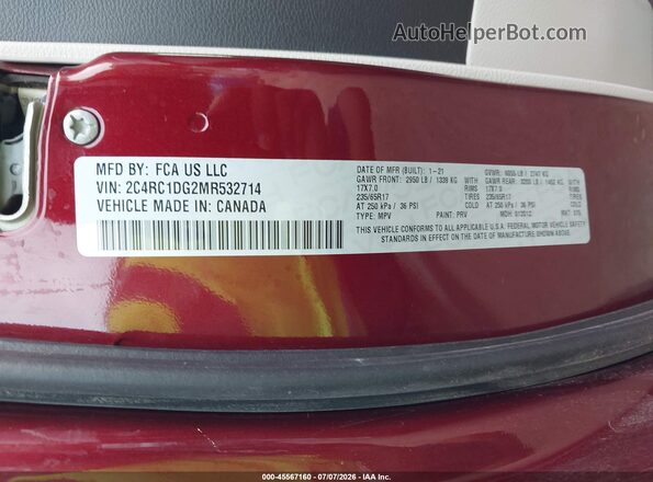2C4RC1DG2MR532714 2021 CHRYSLER VOYAGER Red Engine compartment view