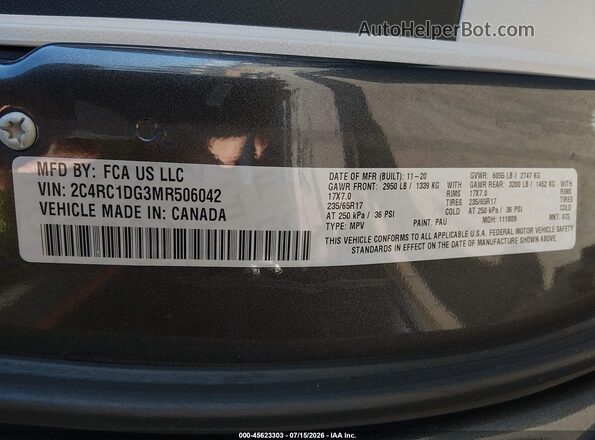 2C4RC1DG3MR506042 2021 CHRYSLER VOYAGER Серый Вид подкапотного пространства