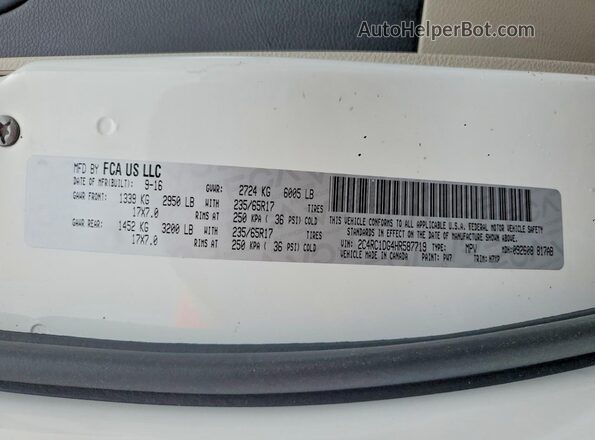 2C4RC1DG4HR587719 2017 CHRYSLER PACIFICA White VIN კოდის სტიკერის ხედი