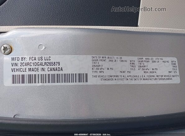 2C4RC1DG4LR265879 2020 CHRYSLER VOYAGER Серебряный Вид подкапотного пространства