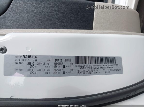 2C4RC1DG7LR176159 2020 CHRYSLER VOYAGER White Вид підкапотного простору