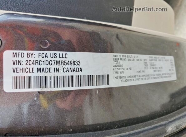 2C4RC1DG7MR549833 2021 CHRYSLER VOYAGER Gray VIN sticker view