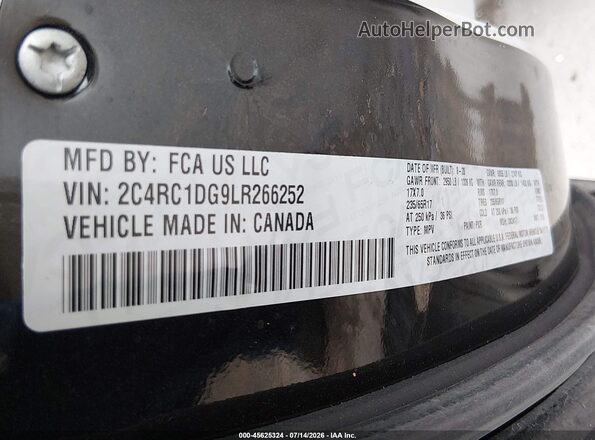 2C4RC1DG9LR266252 2020 CHRYSLER VOYAGER Black Widok komory silnika