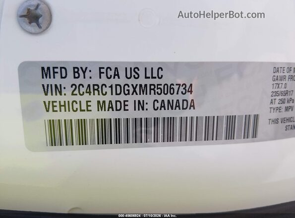 2C4RC1DGXMR506734 2021 CHRYSLER VOYAGER White ძრავის განყოფილების ხედი