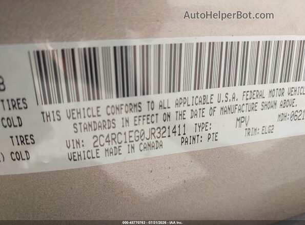 2C4RC1EG0JR321411 2018 CHRYSLER PACIFICA Gold Շարժիչի բաժամունքի տեսք