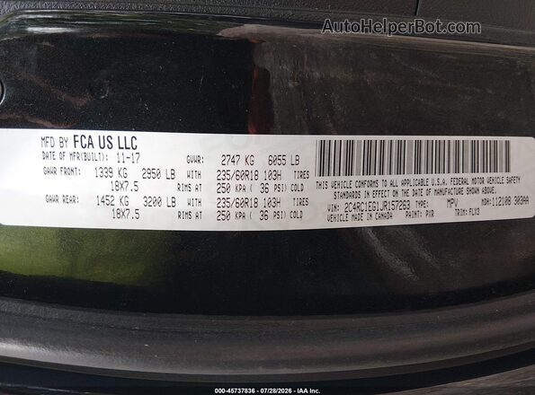 2C4RC1EG1JR157263 2018 CHRYSLER PACIFICA Черный Вид подкапотного пространства