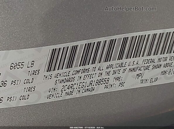 2C4RC1EG1JR188559 2018 CHRYSLER PACIFICA Серебряный Вид подкапотного пространства