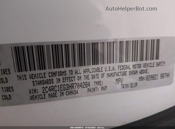 2C4RC1EG3HR704284 2017 CHRYSLER PACIFICA White Вид підкапотного простору