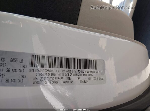 2C4RC1EG6JR154231 2018 CHRYSLER PACIFICA White Engine compartment view