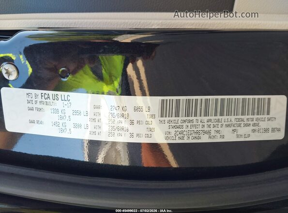 2C4RC1EG7HR679406 2017 CHRYSLER PACIFICA Black Engine compartment view