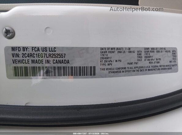2C4RC1EG7LR252557 2020 CHRYSLER PACIFICA White Շարժիչի բաժամունքի տեսք