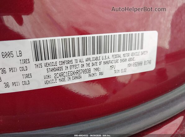 2C4RC1EGXHR570938 2017 CHRYSLER PACIFICA Maroon Engine compartment view