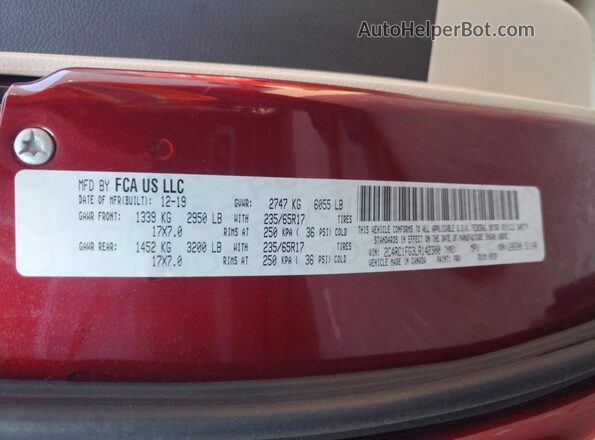 2C4RC1FG3LR142300 2020 CHRYSLER PACIFICA Maroon VIN sticker view