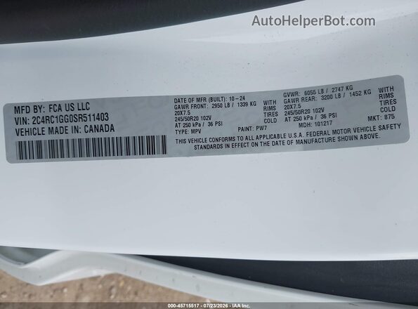 2C4RC1GG0SR511403 2025 CHRYSLER PACIFICA White Շարժիչի բաժամունքի տեսք