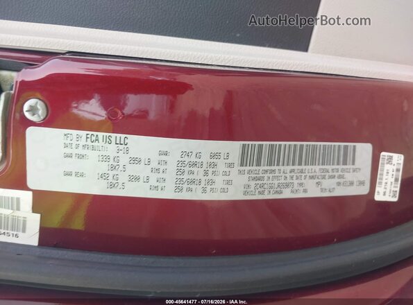2C4RC1GG1JR269073 2018 CHRYSLER PACIFICA Red Շարժիչի բաժամունքի տեսք
