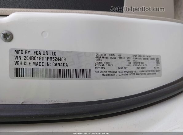 2C4RC1GG1PR524409 2023 CHRYSLER PACIFICA Белый Вид подкапотного пространства