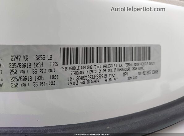 2C4RC1GG3JR232719 2018 CHRYSLER PACIFICA White ძრავის განყოფილების ხედი