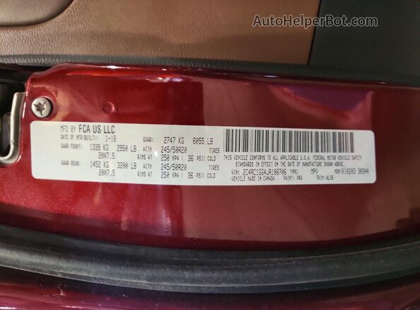 2C4RC1GG4JR186706 2018 CHRYSLER PACIFICA Red Widok naklejki z numerem VIN