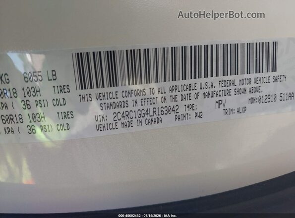 2C4RC1GG4LR163042 2020 CHRYSLER PACIFICA Silver Շարժիչի բաժամունքի տեսք