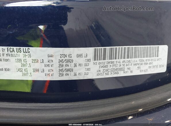 2C4RC1GG5HR599552 2017 CHRYSLER PACIFICA Blue Widok komory silnika