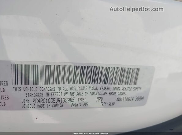 2C4RC1GG5JR139085 2018 CHRYSLER PACIFICA White Շարժիչի բաժամունքի տեսք