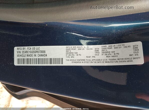 2C4RC1GG5SR573556 2025 CHRYSLER PACIFICA Dark Blue Вид подкапотного пространства