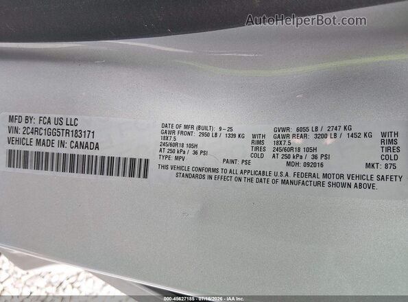 2C4RC1GG5TR183171 2026 CHRYSLER PACIFICA Silver Widok komory silnika