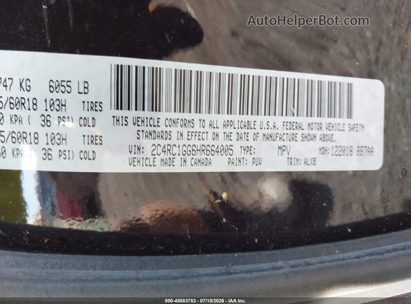 2C4RC1GG6HR664005 2017 CHRYSLER PACIFICA Purple ძრავის განყოფილების ხედი