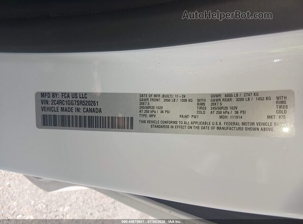 2C4RC1GG7SR520261 2025 CHRYSLER PACIFICA Белый Вид подкапотного пространства