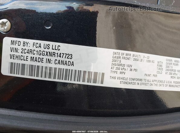 2C4RC1GGXNR147723 2022 CHRYSLER PACIFICA Black Engine compartment view
