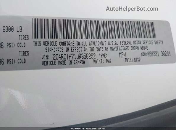 2C4RC1H71JR356292 2018 CHRYSLER PACIFICA White Engine compartment view