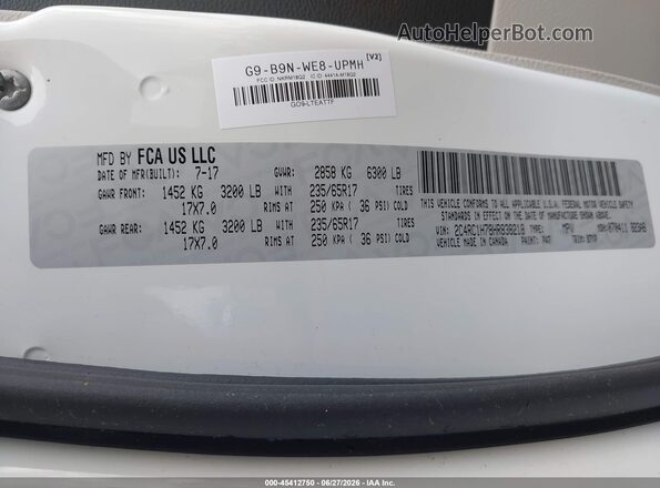 2C4RC1H78HR838218 2017 CHRYSLER PACIFICA White Widok komory silnika