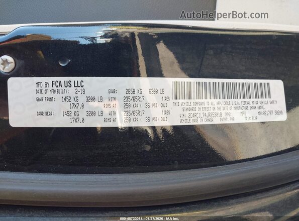 2C4RC1L74JR253018 2018 CHRYSLER PACIFICA Black Vista del compartimento del motor