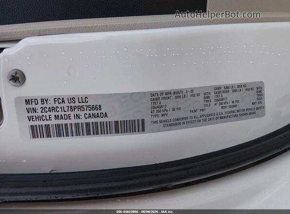 2C4RC1L78PR575668 2023 CHRYSLER PACIFICA White Շարժիչի բաժամունքի տեսք