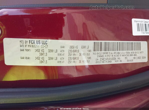 2C4RC1N70JR169324 2018 CHRYSLER PACIFICA Red Widok komory silnika