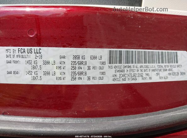 2C4RC1N72JR213162 2018 CHRYSLER PACIFICA Maroon Вид підкапотного простору