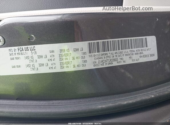 2C4RC1N77JR339663 2018 CHRYSLER PACIFICA Gray ძრავის განყოფილების ხედი