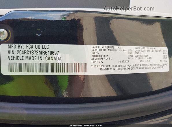 2C4RC1S72MR510697 2021 CHRYSLER PACIFICA Black Widok komory silnika