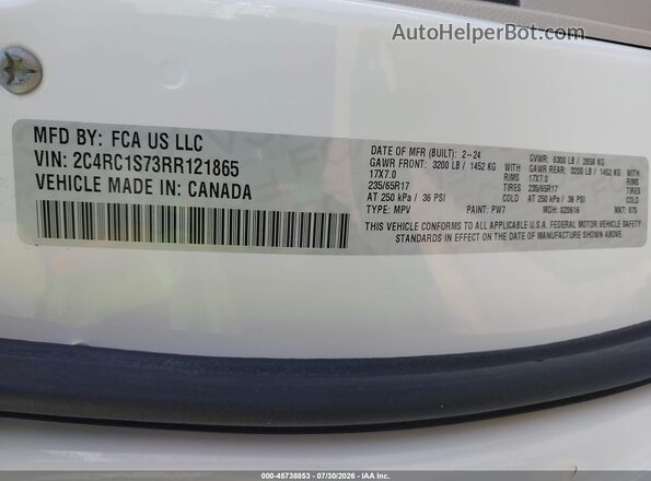 2C4RC1S73RR121865 2024 CHRYSLER PACIFICA White Engine compartment view