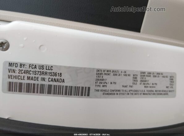 2C4RC1S73RR153618 2024 CHRYSLER PACIFICA White Vista del compartimento del motor