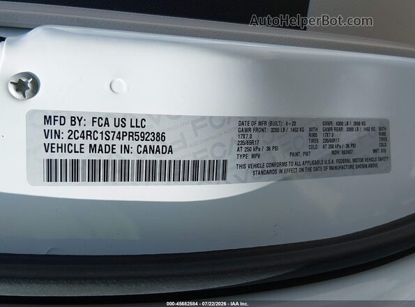 2C4RC1S74PR592386 2023 CHRYSLER PACIFICA White ძრავის განყოფილების ხედი