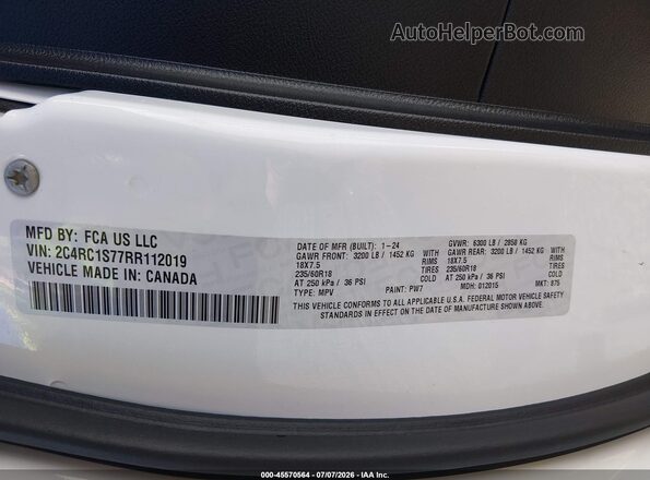2C4RC1S77RR112019 2024 CHRYSLER PACIFICA White Вид підкапотного простору