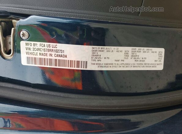 2C4RC1S78RR102731 2024 CHRYSLER PACIFICA Синий Вид наклейки с VIN-кодом
