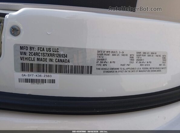 2C4RC1S7XRR126934 2024 CHRYSLER PACIFICA Белый Вид подкапотного пространства